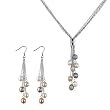 4-Strand Silver Bar Crystal Multi-color Cultured Pearl Lariat with Multi-color Dangle Earrings Set