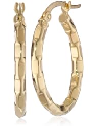 14k Italian Yellow Gold Oval Shape Design Hoop Earrings