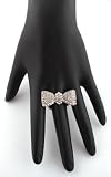 Ladies Silver with Clear Iced Out Bow Style Stretch Finger Ring