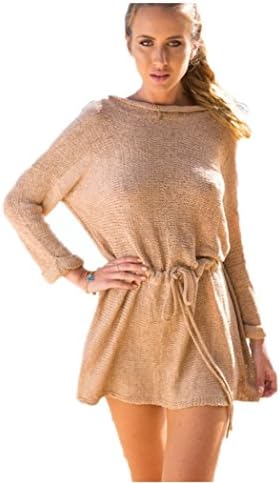 MiYang Women's Casual Long Sleeve Drawstring Sweater Dress