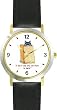 Tabby Cat in Brown Paper Bag - Cat Cartoon or Comic - JP Animal - WATCHBUDDY&reg; DELUXE TWO-TONE THEME WATCH - Arabic Numbers - Black Leather Strap-Size-Large ( Men's Size or Jumbo Women's Size )
