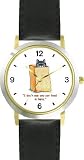 Tabby Cat in Brown Paper Bag - Cat Cartoon or Comic - JP Animal - WATCHBUDDY&reg; DELUXE TWO-TONE THEME WATCH - Arabic Numbers - Black Leather Strap-Size-Large ( Men's Size or Jumbo Women's Size )