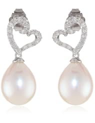 10k White Gold Freshwater Cultured Pearl and Diamond Earrings, (0.25 cttw, G-H Color, I3 Clarity)