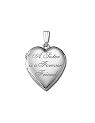 14k White Gold " A Sister is a Forever Friend " Hearts Locket 3/4 inch x 3/4 inch in Solid 14K White Gold