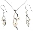 Silver Pearl Necklace Dangle Earring Modern Interlocked Wave Jewelry Set in Gift Box Bucasi SALE