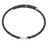 Navy Blue Woven Leatherette Coil Necklace with White Freshwater Cultured Pearl (10-11mm) and Sterling Silver