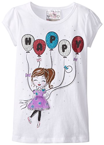 Beautees Little Girls’ Girl with Balloons Top, White, 6X