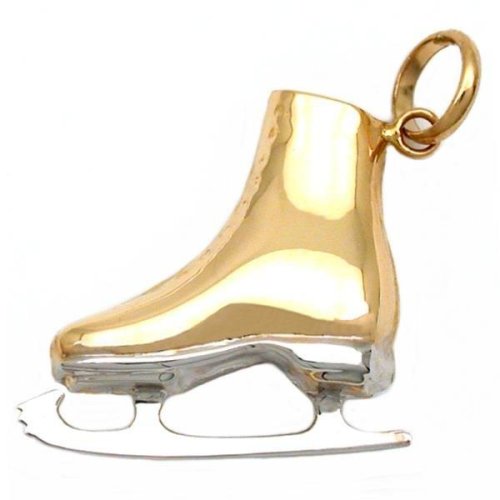 14K Two Tone Gold 3D Ice Skate Charm Skating 23mm New