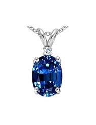 Tommaso Design (tm) Oval 8x6mm Created Sapphire and Genuine Diamond Pendant