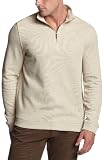 Perry Ellis Men's 1/4 Zip Mock Neck Sweater,Sandbar Heather,Small