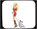 Mouse Pad with body, walking, individuals, individual, mammal, humans, woman, blond, person, dog, human, persons, leash, people, pet, animal, canine