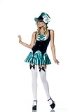 Sexy 4Pc Alice In Wonderland Tea Party Hostess Mad Hatter Halloween Costume