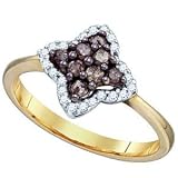 1/3 Carat Chocolate & White Diamond 10k Yellow Gold Flower Right Hand Ring