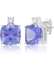 10K White Gold Cushion Tanzanite and Round Diamond Earrings