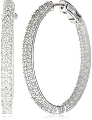 CZ by Kenneth Jay Lane "Classic Cubic Zirconia" Rhodium-Plated Pave In- and -Out Hoop Earrings