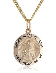 14k Gold Filled Round Sacred Heart of Jesus Scapular Pendant Necklace with Stainless Steel Chain, 20"