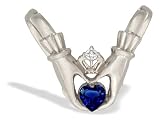 14K White Gold Heart Created Sapphire and Diamond Celtic Claddagh Pendant