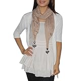 Womens Comfortable & Super-Soft Neck Scarf With Dangle Charms - Apricot (Size: one size ) Womens Comfortable & Super-Soft Neck Scarf With Dangle Charms - Apricot (Size: one size )
