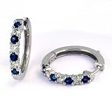 1 Carat Prong Set Diamond & Sapphire Hoop Earrings in 14k White Gold (with Safety Lock)
