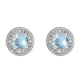 10k White Gold, March Birthstone, Aquamarine and Diamond Earrings by Amazon.com Collection