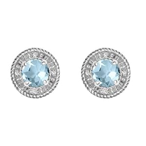 10k White Gold, March Birthstone, Aquamarine and Diamond Earrings by