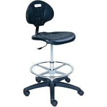 BodyBilt 1010 F1 Black Poly Plastic Stool with 7.5" Height Adjustment, 16.5" Width Backrest, 18.25" Width Seat, No Arm