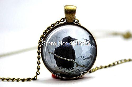 Pretty Lee 2015 Fashion Dark Raven Necklace Glass Photo Cabochon Necklace Christmas gift