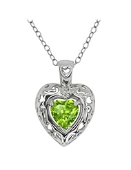 0.85 Ct Heart Shape Green Peridot and White Topaz Sterling Silver Pendant