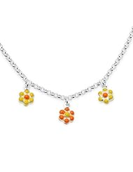 Unicornj Sterling Silver Childrens Necklace with Yellow and Orange Flower Charms