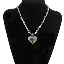 Green Crystal Murano Heart Pendant Necklace