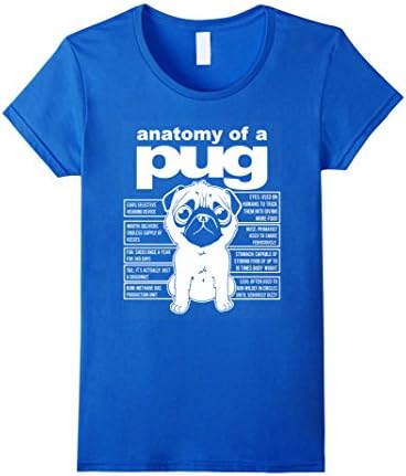 Women's Anatomy of a Pug Funny Tee T-Shirts Large Royal Blue