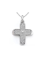 Zoe R (tm) 925 Sterling Silver Micro Pave Hand Set Cubic Zirconia (CZ) Medium Cross Pendant On 18
