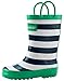 OAKI Kids Rain Boots with Handles, Blue, White & Green Stripes, 13T US Toddler