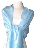 70% Pashmina 30% Silk Paisley Self-Design Shawl / Wrap / Stole - Light Blue White