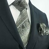 Landisun 33K Green Brown Paisleys Mens Silk Tie Set: Tie+Hanky &Plastic Hook