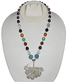 Jewelry Necklace In Sterling Silver With Black Multi Gemstone Beads Handcrafted Jewelry 16 inches