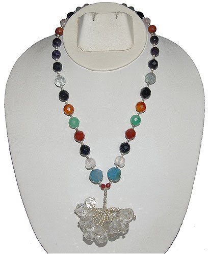 Jewelry Necklace In Sterling Silver With Black Multi Gemstone Beads Handcrafted Jewelry 16 