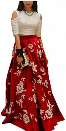 Kenil Fabrics Women's red silk Partywear Lehanga Choli /Heavy Embroidered lehenga with unstich blouse material