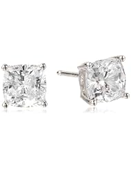 Platinum Plated Sterling Silver Cushion-Cut Cubic Zirconia Studs
