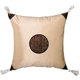 Decorative Handmade Silky Beige & Brown Chinese Calligraphy Cushion Cover / Pillow Sham