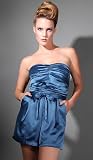 RINGWALD Strapless Silky Pleated Bust Romper Teal