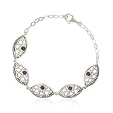Sterling Silver Celtic Round-Shaped Garnet Marquise Bracelet, 7.25"