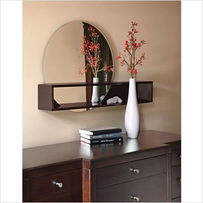 Nexxt FN17556-5 Tate Series Round Mirror with Intersecting Shelf, Espresso Finish