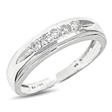 1/8 CT. T.W. Round Cut Diamond Men's Wedding Band 10K White Gold Wedding Ring - Free Gift Box -