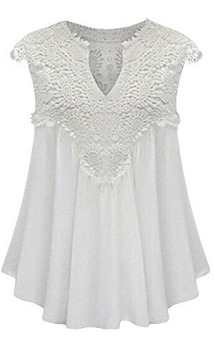 Lovaru Women's Plus Size Sleeveless Tops Chiffon Lace Crochet Tunic T-shirt