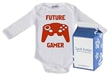 Spoilt Rotten - Future Gamer Long Sleeve Babygrows / Bodysuit Alternative Baby Clothes 100% Organic Sizes 0-6 months WHITE/BLACK + in funky Milk Carton