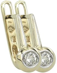 14K Yellow Gold 0.26ct J-Style Bezel Set Round Diamond Mini-Dangle Earrings