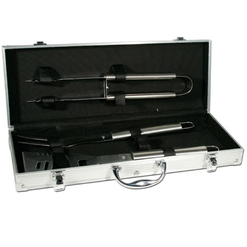 Coffret Aluminium Accessoires Ustensiles Barbecue: 1 Spatule + 1 Fourchette + 1 Pince