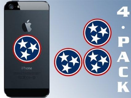 4-PACK Round Tennessee 3 Stars Logo Cell Phone Stickers (decal flag tn)