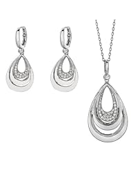 BRI Jewelry Sterling Silver 3 Teardrop Shape In One With Open And Clear Cubic Zirconia Set - Pendant - Dangle Earring